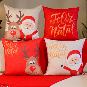 Kit com 4 Capas para Almofadas Decorativas Natal Feliz Natal