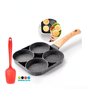 Frigideira Antiaderentes 4 Buraco Panela Para Hamburguer Pan Fabricante Punho De Madeira