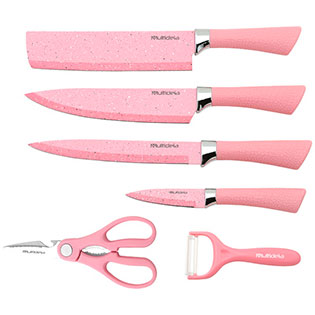 Jogo de 6 facas Original Rosa Preto ou Colorido Antiaderente Profissional De Cozinha Faqueiro Gourmet Grossa