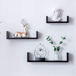 Kit Prateleiras Nichos em U MDF Branco e Preto Decorativo Livros Sala Quarto Cozinha